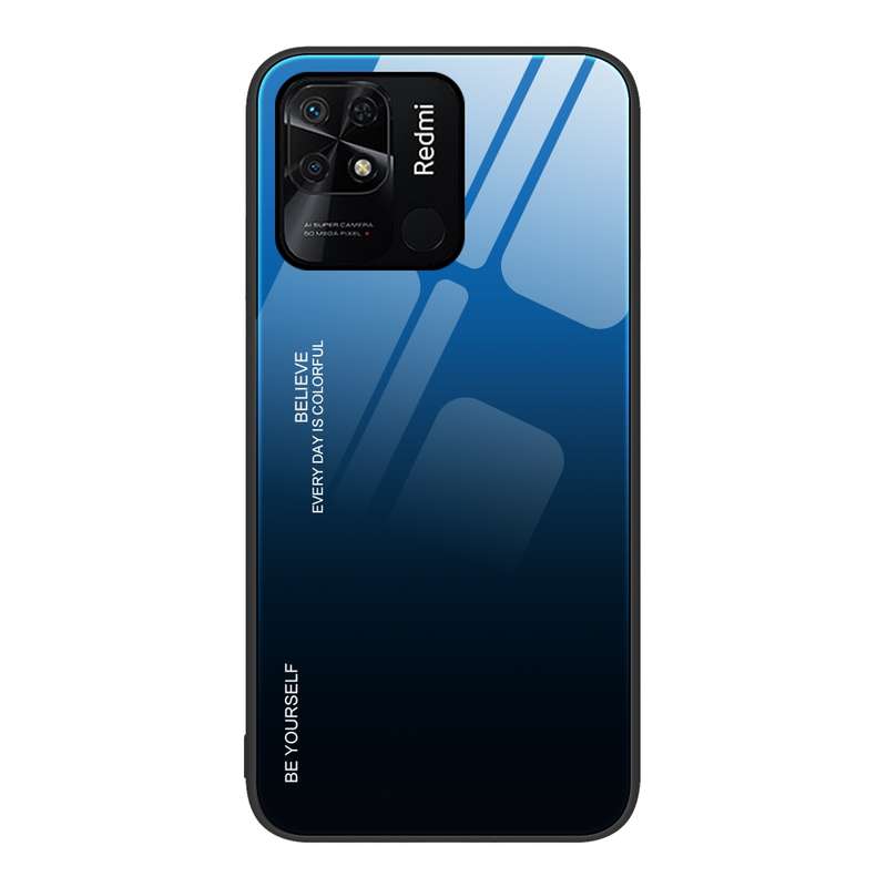 For Xiaomi Redmi 10C Gradient Color Glass Case(Aurora Blue)