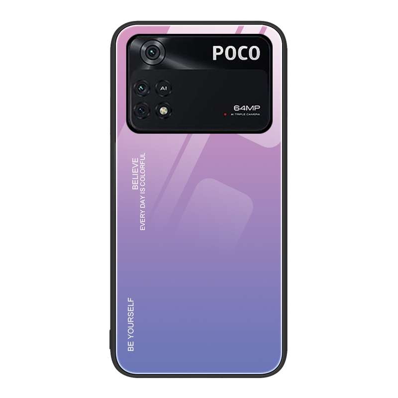 For Xiaomi Poco M4 Pro 4G Gradient Color Glass Case(Aurora Blue)
