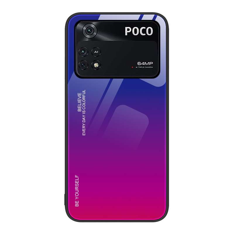 For Xiaomi Poco M4 Pro 4G Gradient Color Glass Case(Aurora Blue)