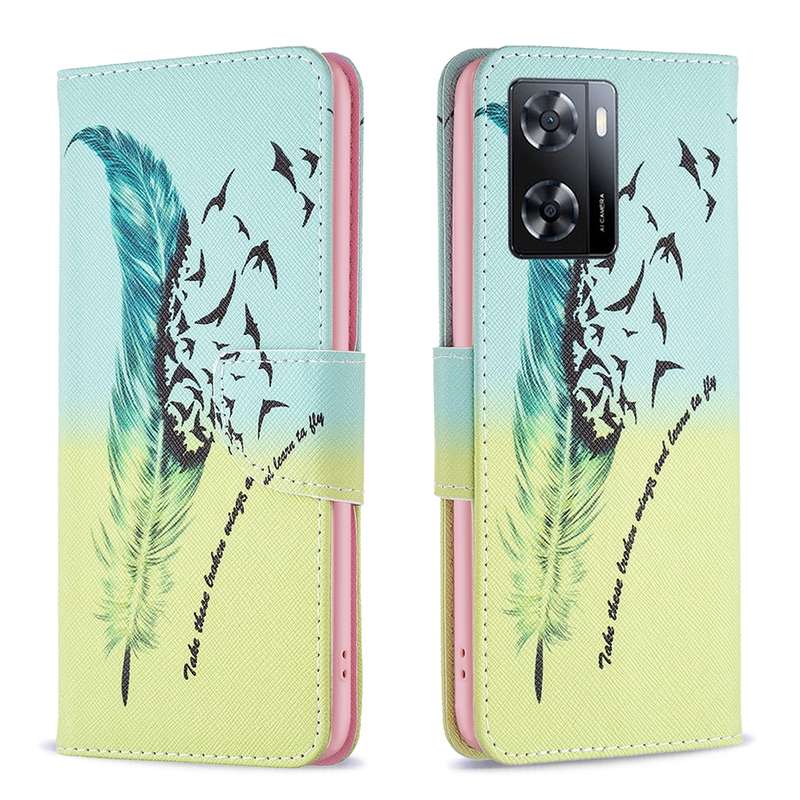 For OPPO A57 4G Colored Drawing Pattern Leather Phone Case(Butterfly Love)