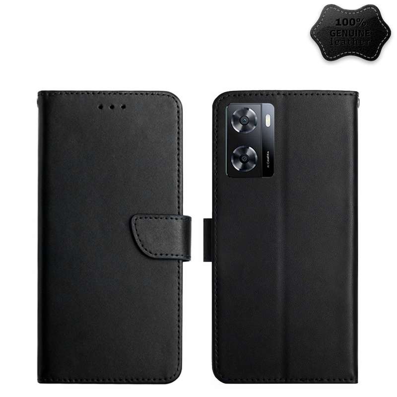For OPPO A57 4G/A77 4G/Realme Narzo 50 5G/Realme V23 Genuine Leather Fingerprint-proof Horizontal Fl
