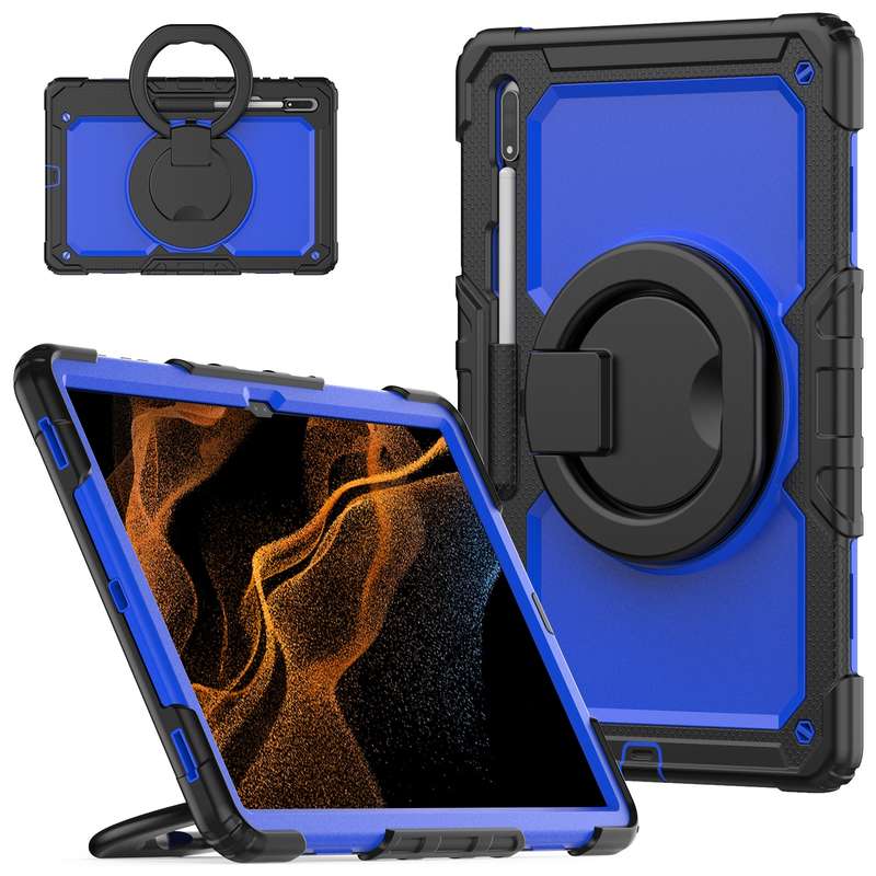 For Samsung Galaxy Tab S8 Ultra Bracelet Holder Silicone + PC Tablet Case(Black)