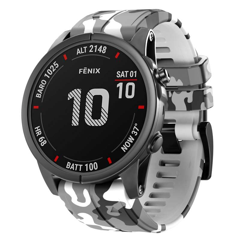 For Garmin Fenix 7X Camouflage Silicone Watch Band(White)
