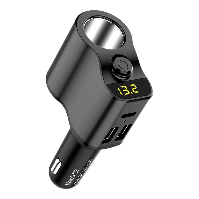 C03 Dual USB Fast Charge Car Charger Voltage Detection with Independent Switch(Black)