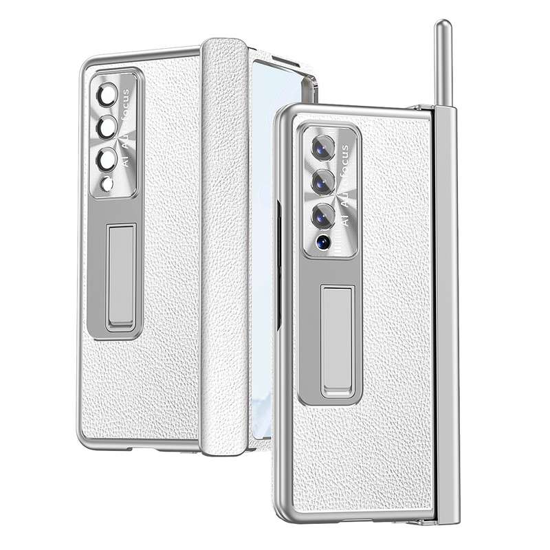 For Samsung Galaxy Z Fold4 Litchi Pattern Magnetic Shell Film Integrated Shockproof Phone Case(Black