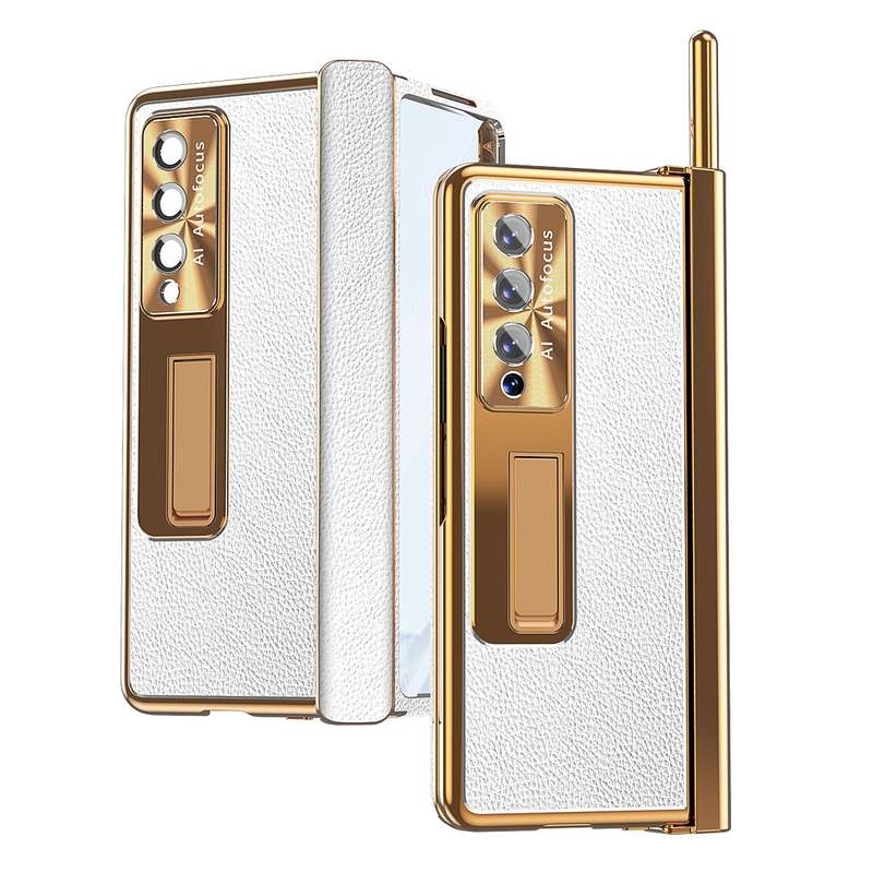 For Samsung Galaxy Z Fold4 Litchi Pattern Magnetic Shell Film Integrated Shockproof Phone Case(Black