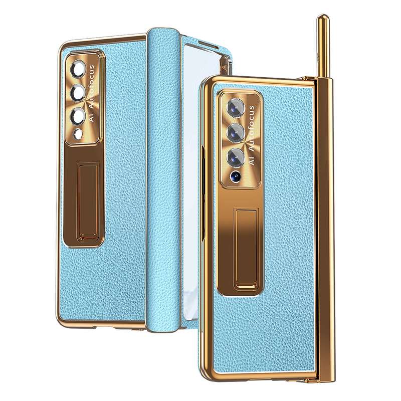 For Samsung Galaxy Z Fold4 Litchi Pattern Magnetic Shell Film Integrated Shockproof Phone Case(Black