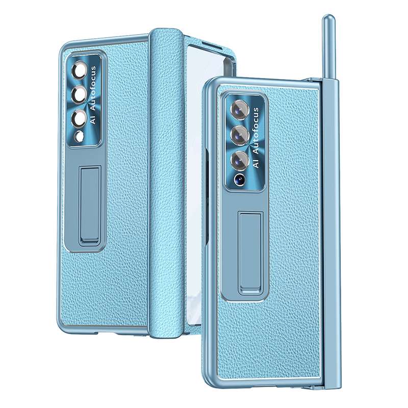 For Samsung Galaxy Z Fold4 Litchi Pattern Magnetic Shell Film Integrated Shockproof Phone Case(Black