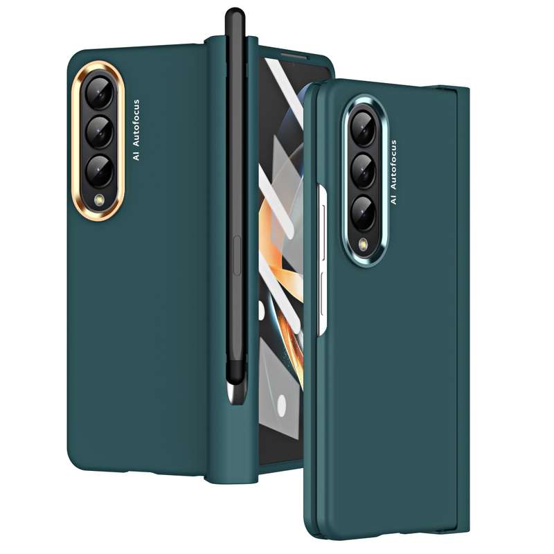 For Samsung Galaxy Z Fold4 Skin Feel Two-color Contact Lens Hinge Flip Phone Case with Pen Slot(Aoya