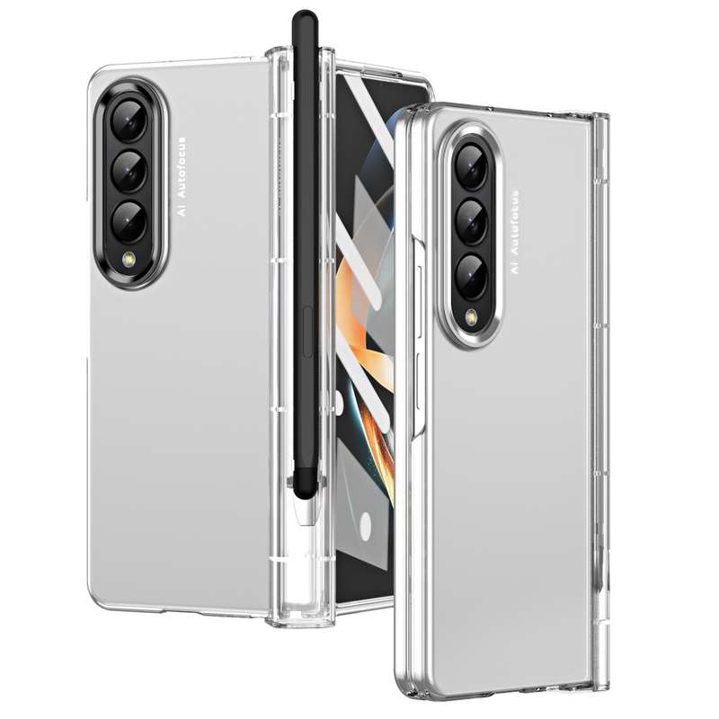 For Samsung Galaxy Z Fold4 Skin Feel Two-color Contact Lens Hinge Flip Phone Case with Pen Slot(Aoya