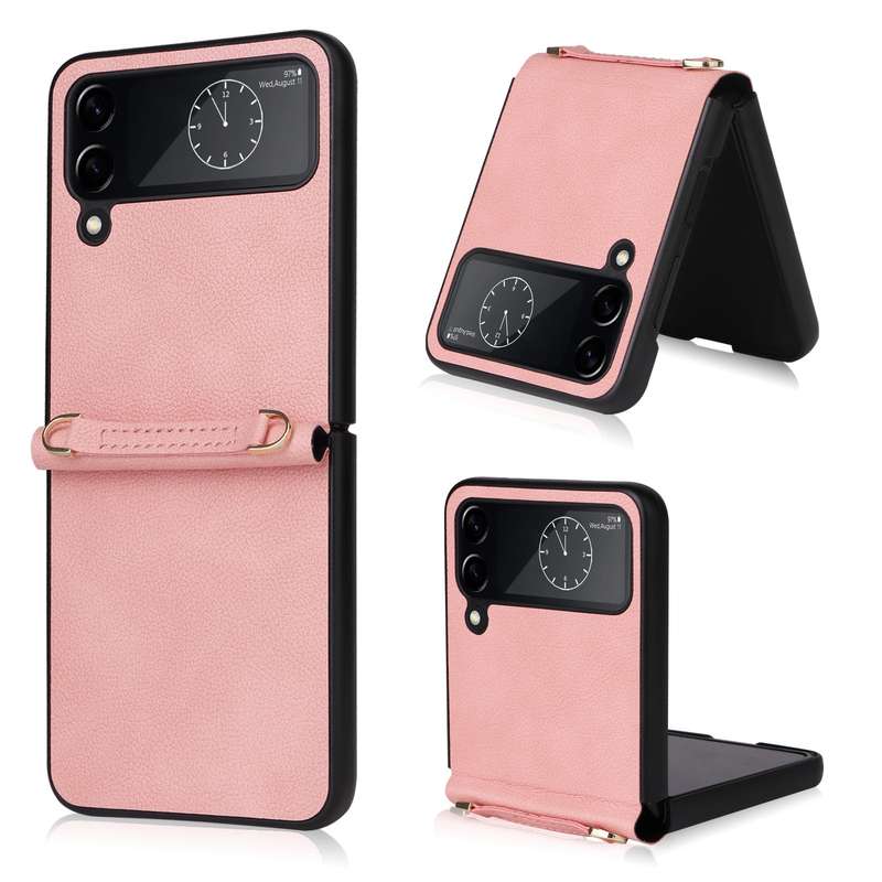 For Samsung Galaxy Z Flip4 Lambskin Texture Leather Phone Case with Lanyard(Mint Green)