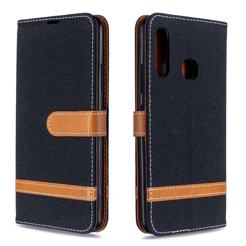 For Galaxy A70e Color Matching Denim Texture Horizontal Flip Leather Case with Holder & Card Slots &