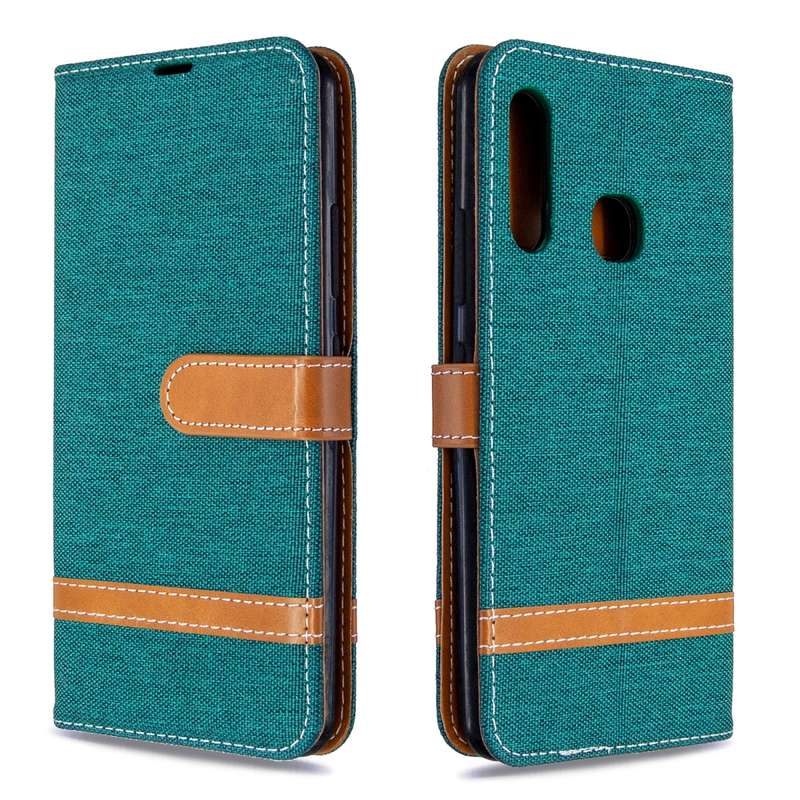 For Galaxy A70e Color Matching Denim Texture Horizontal Flip Leather Case with Holder & Card Slots &