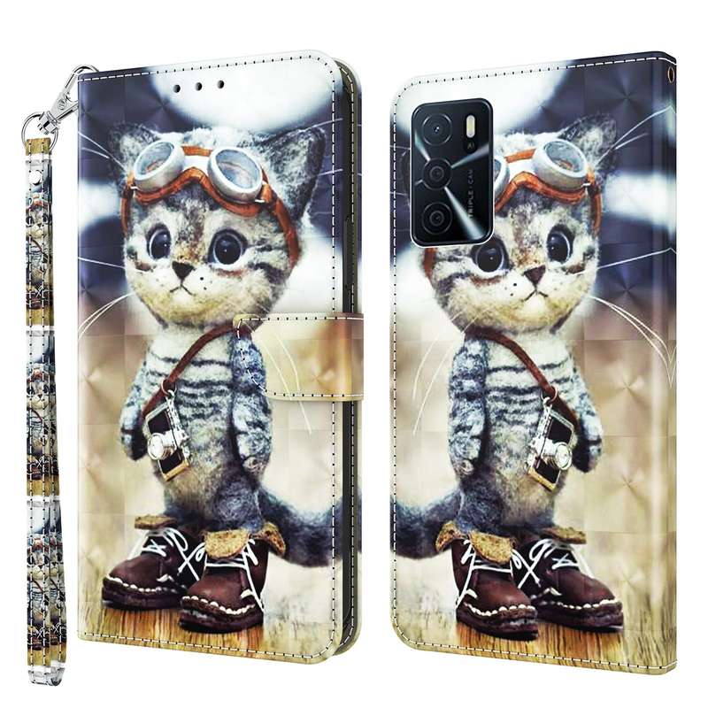 For OPPO A16 / A16s / A54s 3D Painted Leather Phone Case(Two Loving Cats)