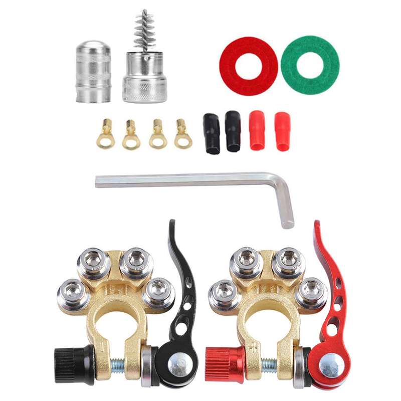 1 Pair Car Battery Terminals Quick Disconnect Cables Connectors, with L Wrench + Terminal + Insulati
