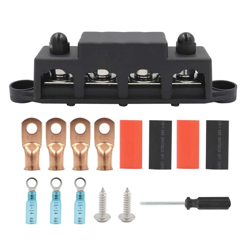 Black M8 Stud RV Ship High Current Power Distribution Terminal Block with Accessories
