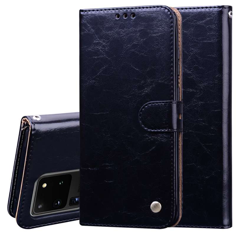 For Galaxy S20 Ultra Business Style Oil Wax Texture Horizontal Flip Leather Case, with Holder & Card