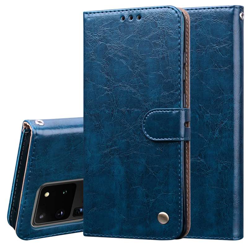 For Galaxy S20 Ultra Business Style Oil Wax Texture Horizontal Flip Leather Case, with Holder & Card