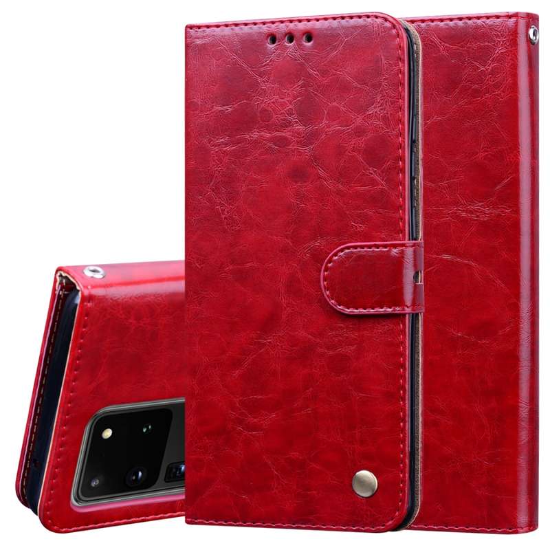 For Galaxy S20 Ultra Business Style Oil Wax Texture Horizontal Flip Leather Case, with Holder & Card
