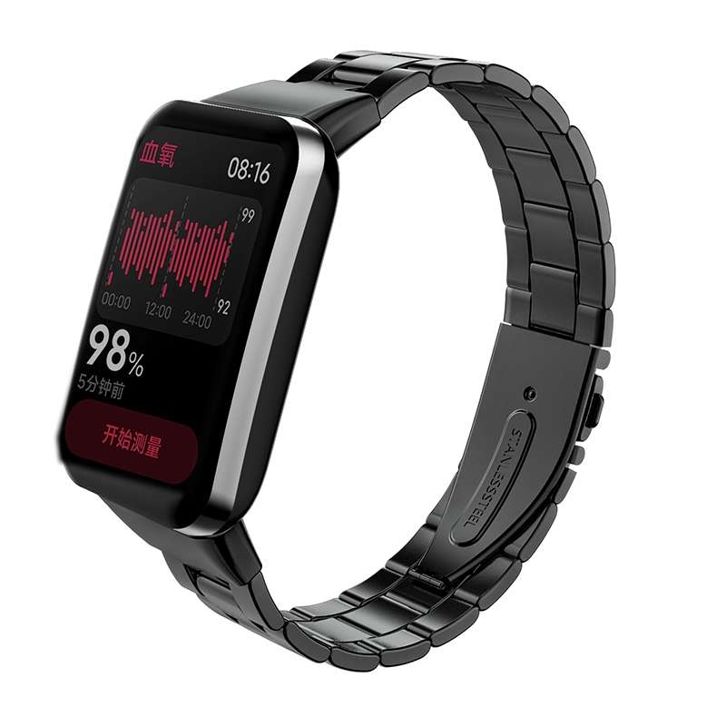 For Xiaomi Mi Band 7 Pro Three-bead Flat Buckle Stainless Steel Watch Band(Black)