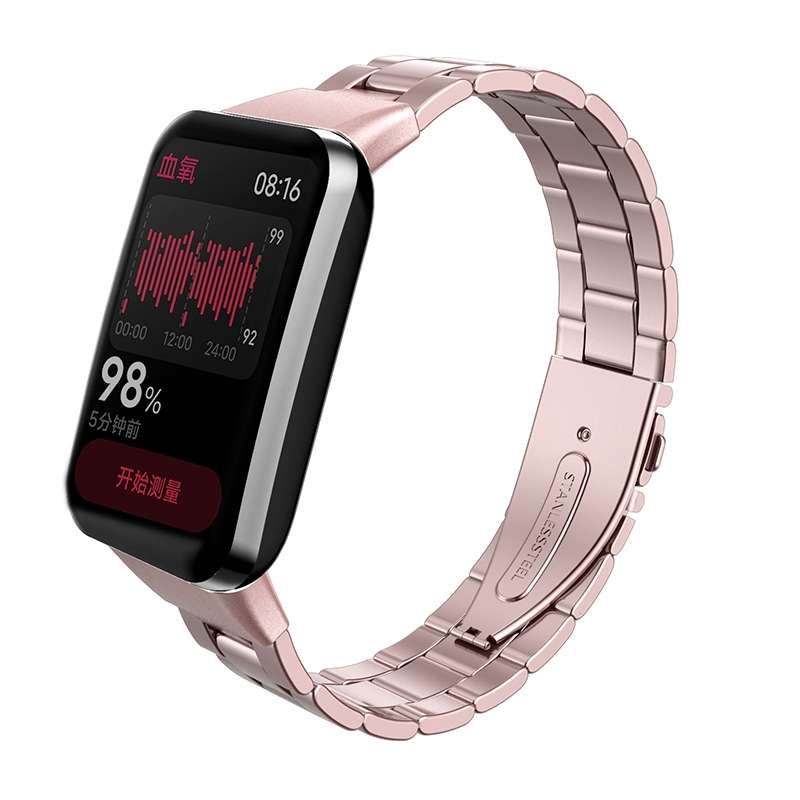 For Xiaomi Mi Band 7 Pro Three-bead Flat Buckle Stainless Steel Watch Band(Black)