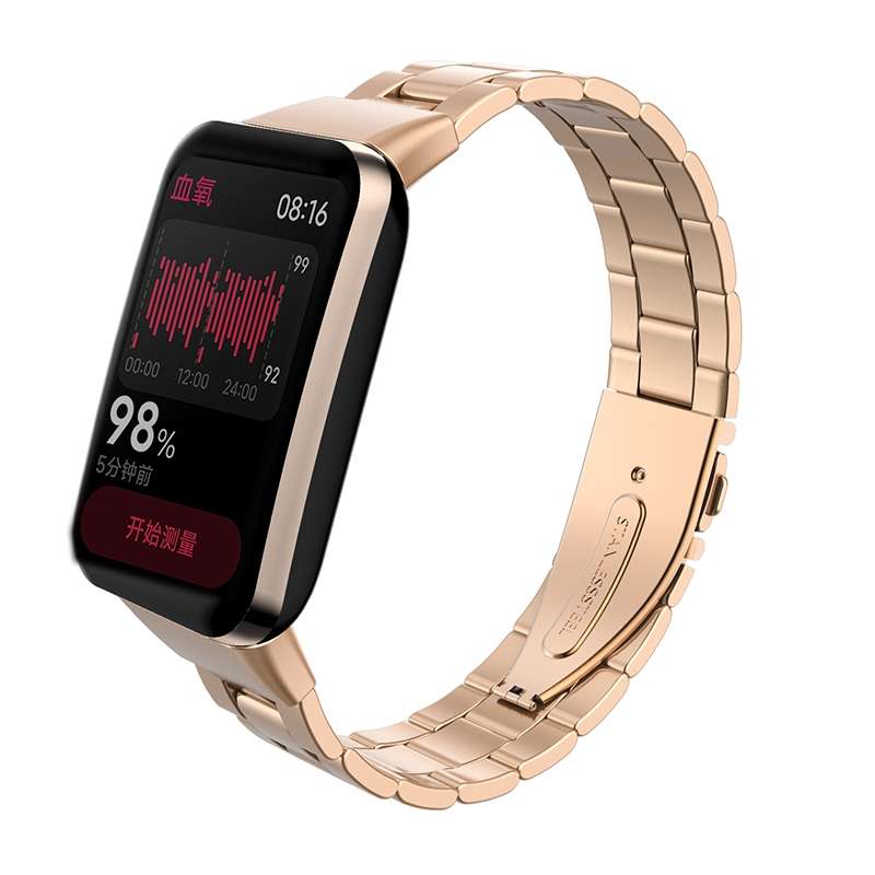 For Xiaomi Mi Band 7 Pro Three-bead Flat Buckle Stainless Steel Watch Band(Black)