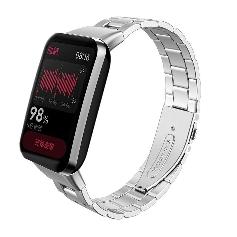 For Xiaomi Mi Band 7 Pro Three-bead Flat Buckle Stainless Steel Watch Band(Black)