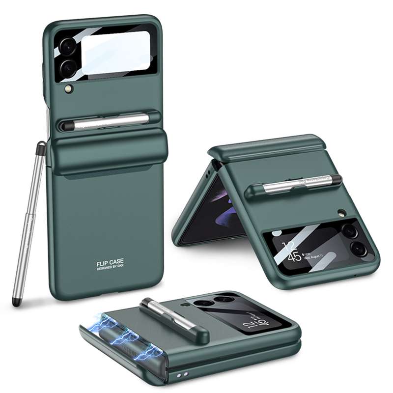 For Samsung Galaxy Z Fold3 5G Magnetic Hinges Plating Phone Case with Holder(Black)