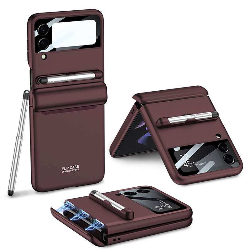 For Samsung Galaxy Z Flip4 GKK Magnetic Full Coverage Phone Flip Case with Pen(Purple)