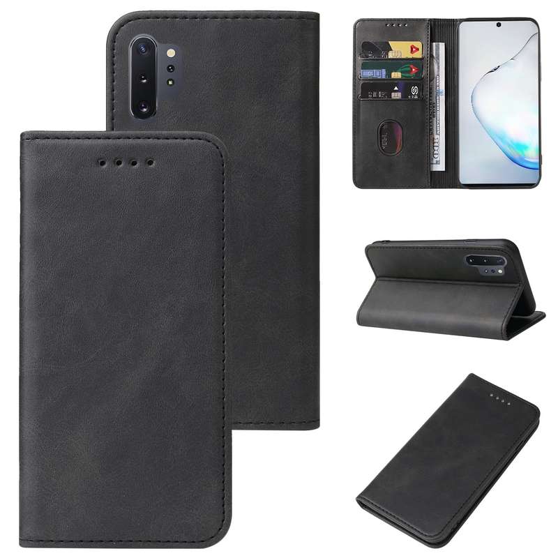 For Samsung Galaxy Note10+ Magnetic Closure Leather Phone Case(Black)