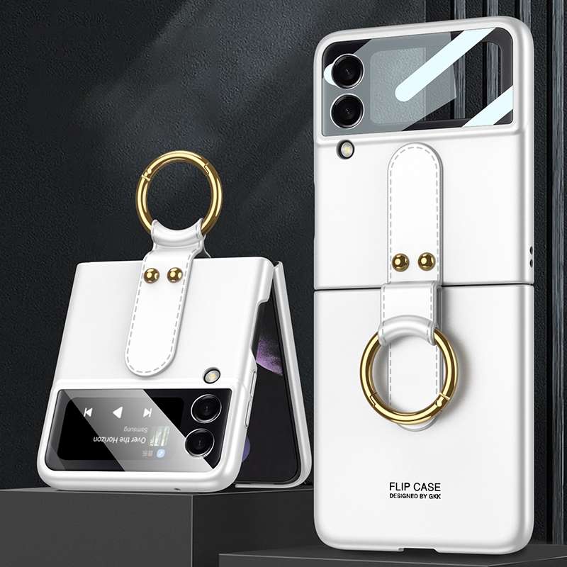 For Samsung Galaxy Z Flip4 GKK Ultra-thin PC Full Coverage Phone Flip Case with Ring Holder(Black)