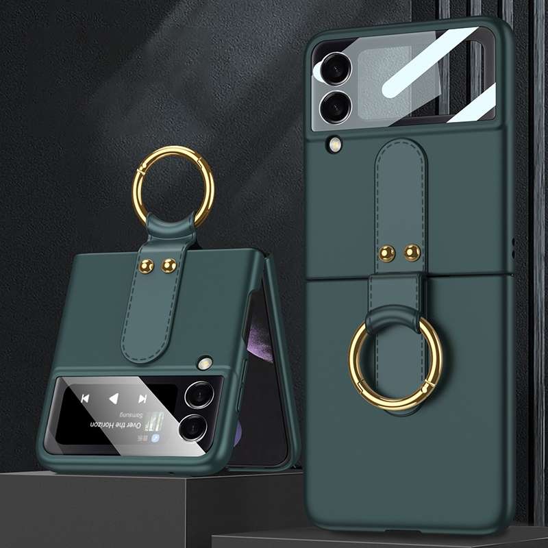 For Samsung Galaxy Z Flip4 GKK Ultra-thin PC Full Coverage Phone Flip Case with Ring Holder(Black)