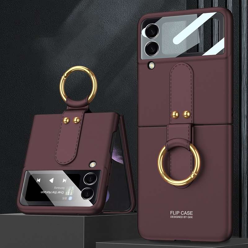 For Samsung Galaxy Z Flip4 GKK Ultra-thin PC Full Coverage Phone Flip Case with Ring Holder(Black)