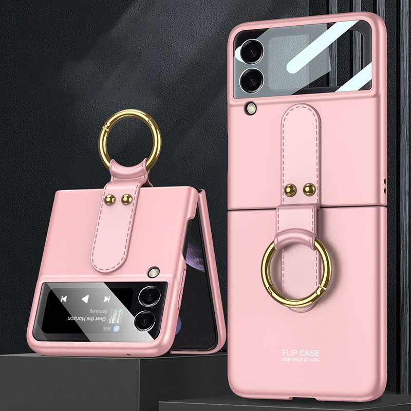 For Samsung Galaxy Z Flip4 GKK Ultra-thin PC Full Coverage Phone Flip Case with Ring Holder(Black)