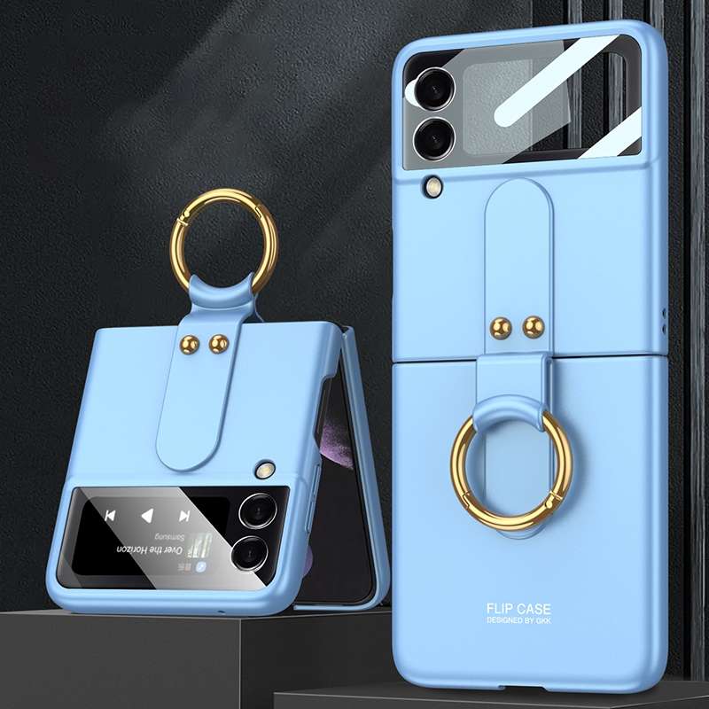 For Samsung Galaxy Z Flip4 GKK Ultra-thin PC Full Coverage Phone Flip Case with Ring Holder(Black)