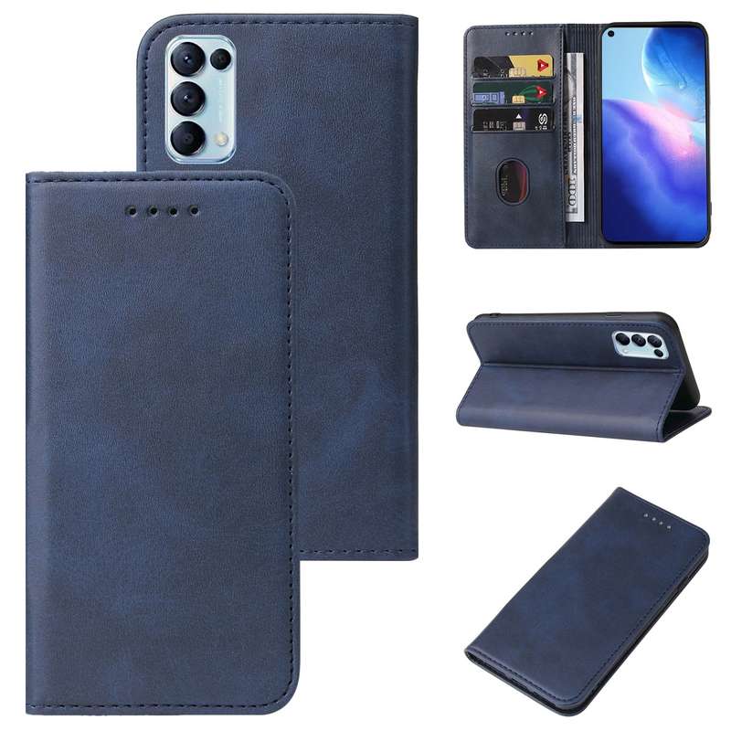 For OPPO Reno5 5G Magnetic Closure Leather Phone Case(Blue)