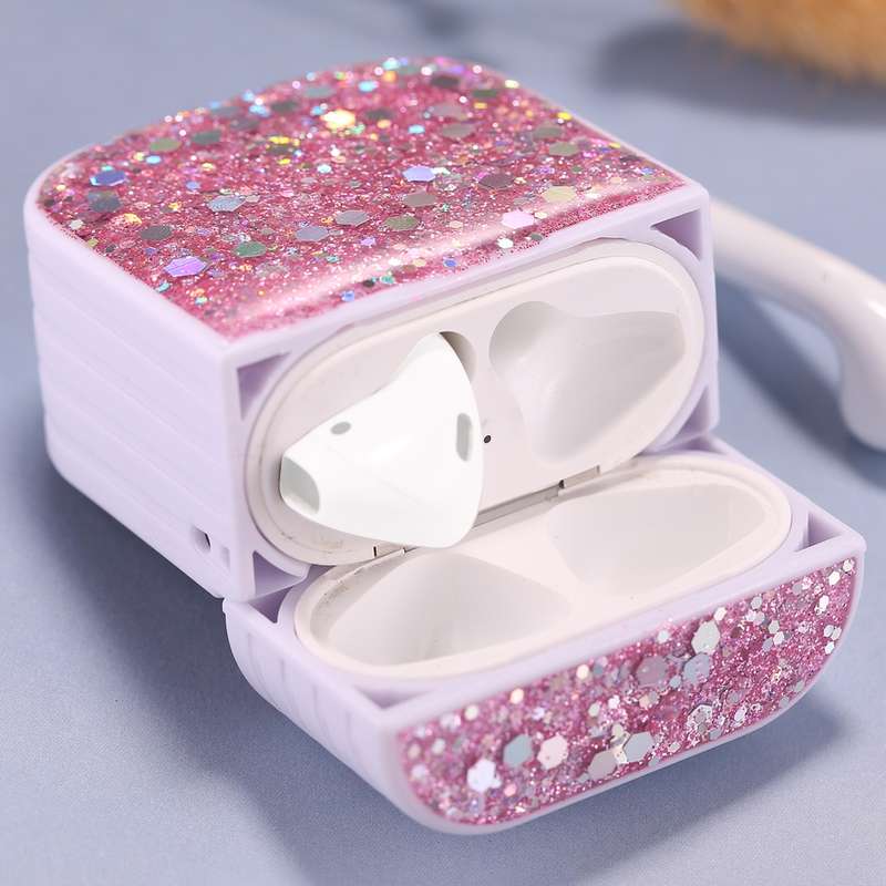 For AirPods 1 / 2 Glitter Sequins Wireless Earphone Protective Case(White)