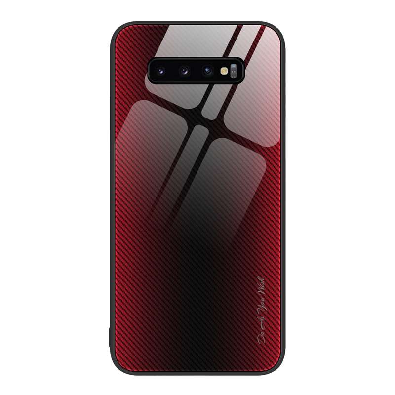 For Samsung Galaxy S10+ Texture Gradient Glass TPU Phone Case(Blue)