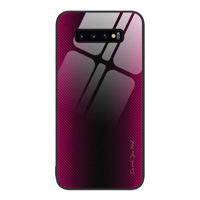 For Samsung Galaxy S10+ Texture Gradient Glass TPU Phone Case(Blue)