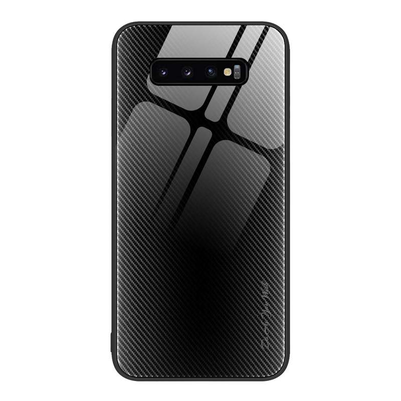 For Samsung Galaxy S10+ Texture Gradient Glass TPU Phone Case(Blue)