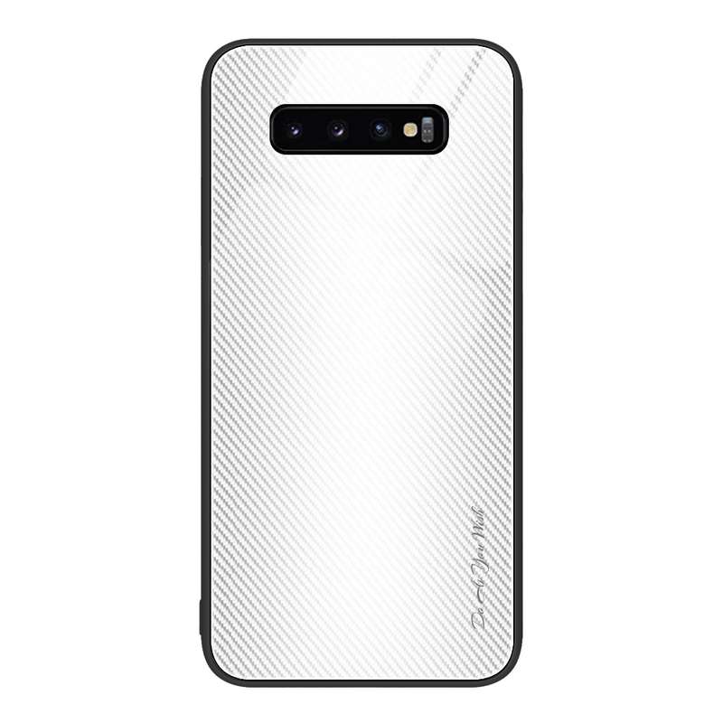 For Samsung Galaxy S10+ Texture Gradient Glass TPU Phone Case(Blue)