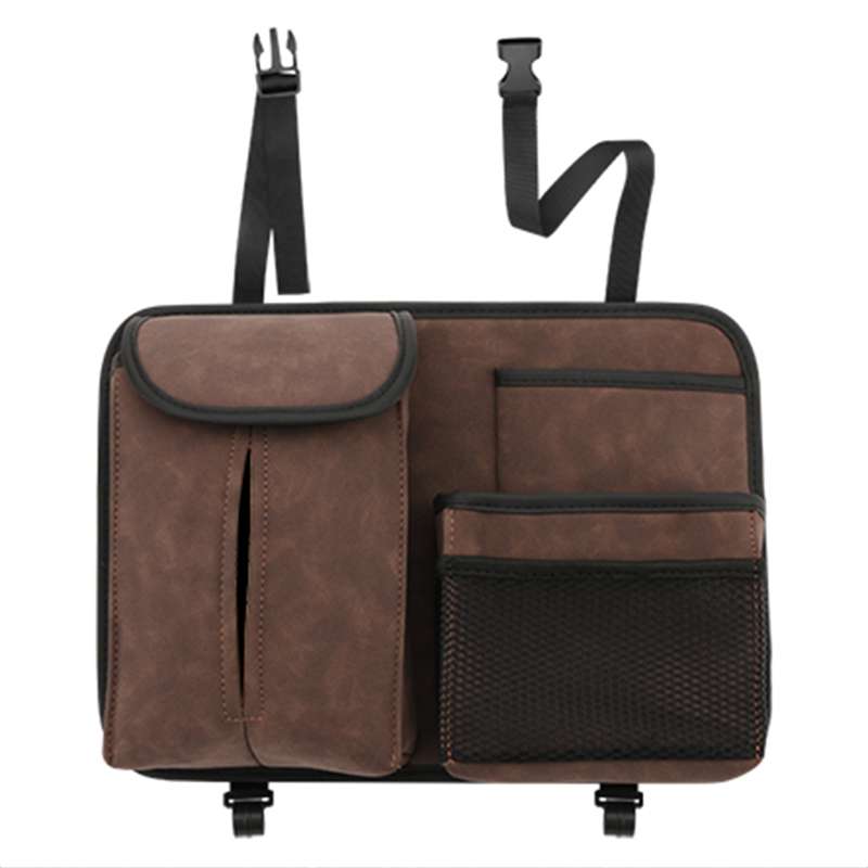Car Seat Back Hanging Bag Sheepskin Leather Storage Bag With Hook(Brown)
