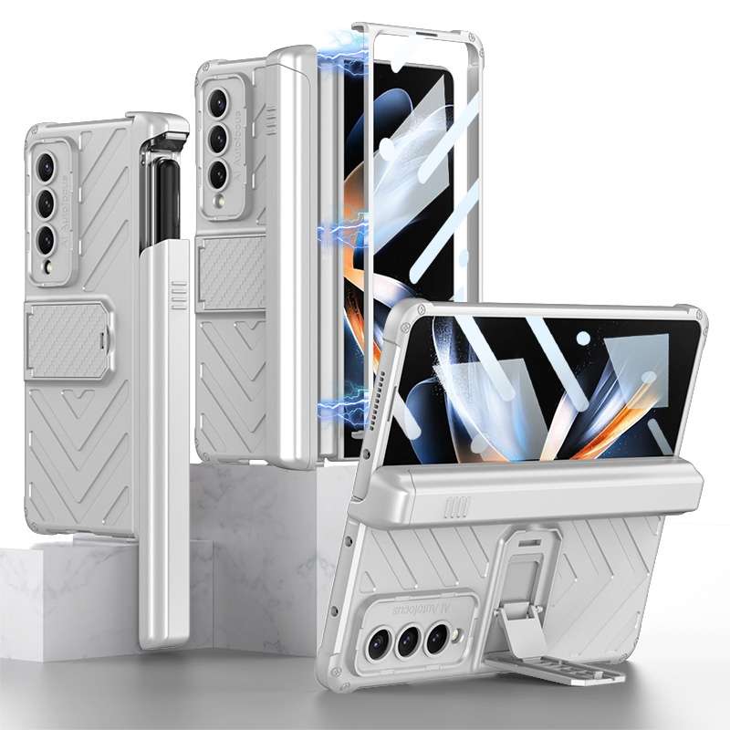 For Samsung Galaxy Z Fold4 GKK Integrated Magnetic Armor Flip Phone Case With Pen Box(Silver)