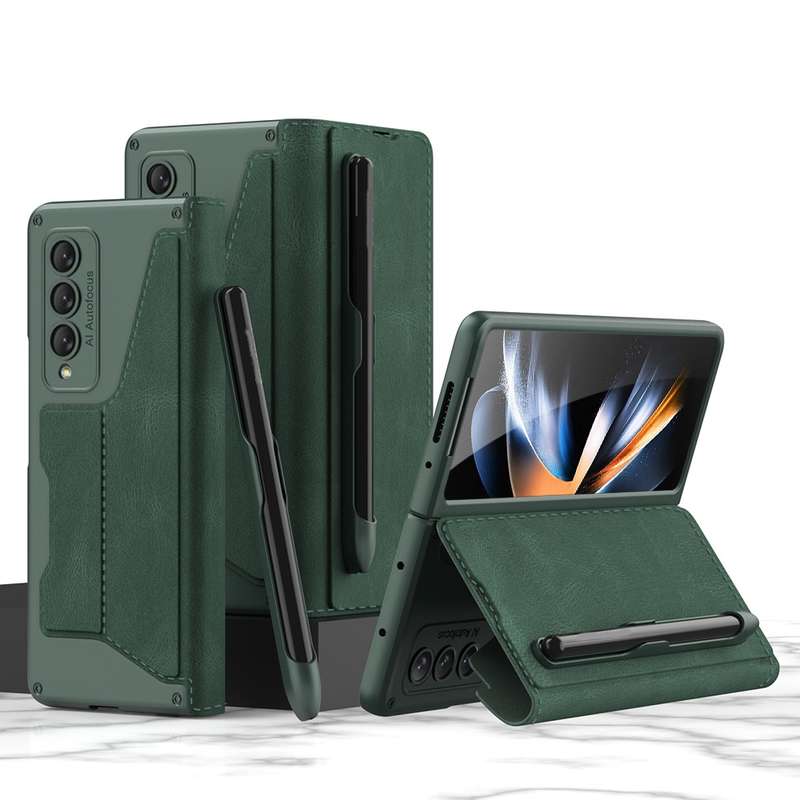 For Samsung Galaxy Z Fold4 GKK Armor Flip Leather Phone Case with Pen Slots(Black)