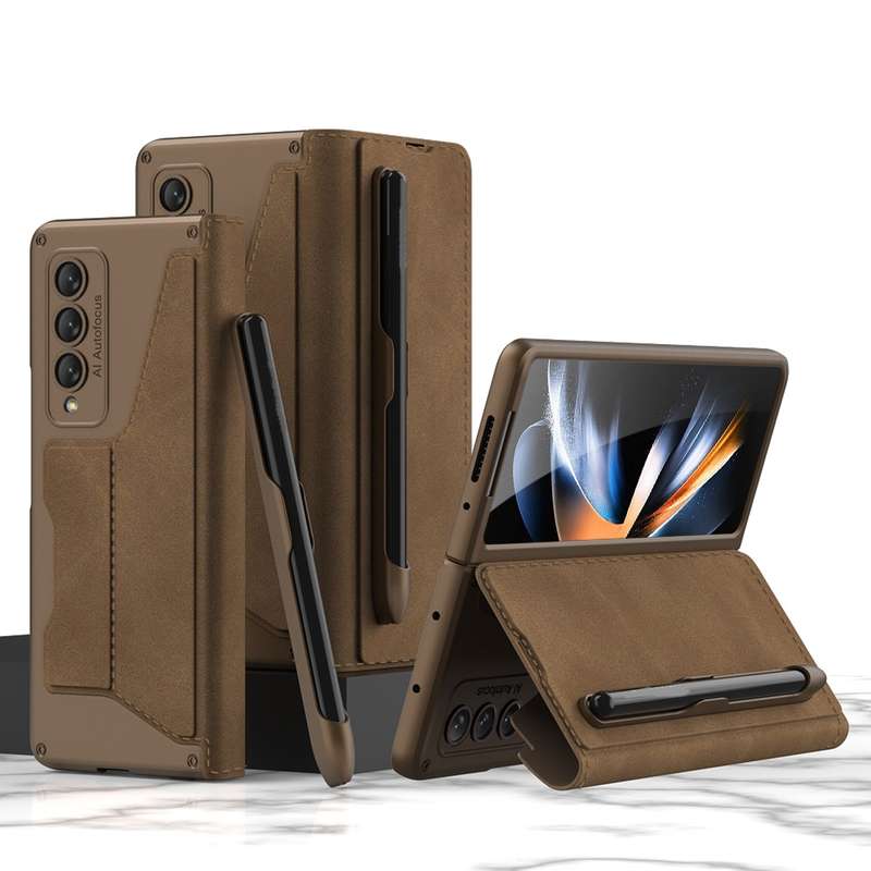 For Samsung Galaxy Z Fold4 GKK Armor Flip Leather Phone Case with Pen Slots(Black)