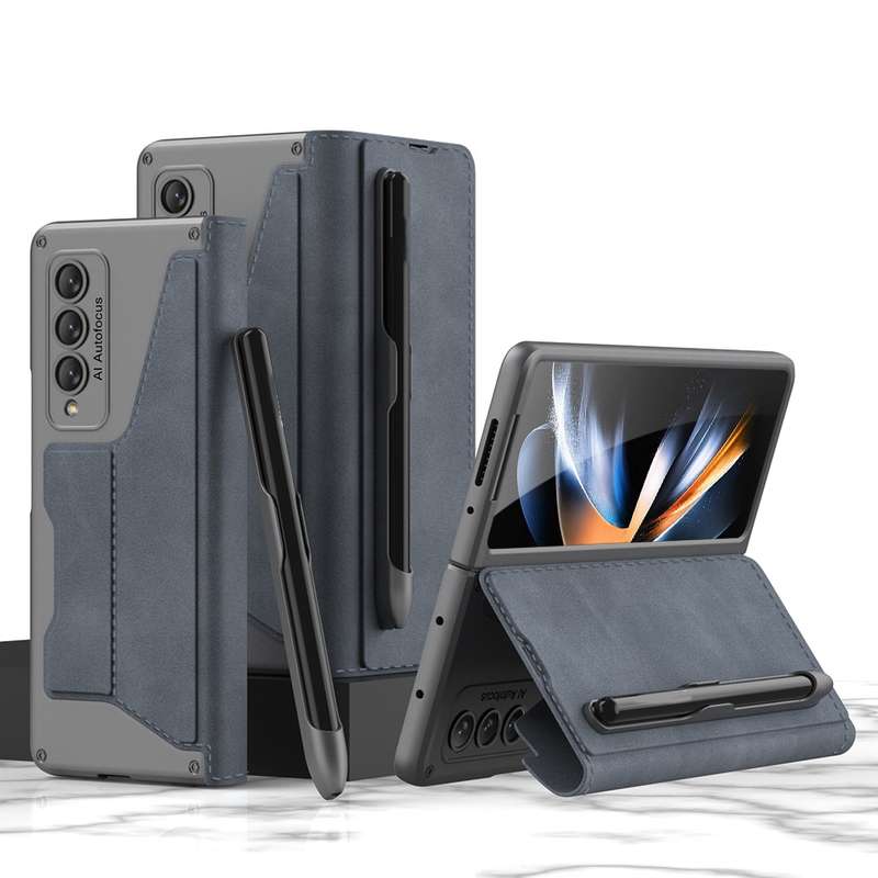 For Samsung Galaxy Z Fold4 GKK Armor Flip Leather Phone Case with Pen Slots(Black)