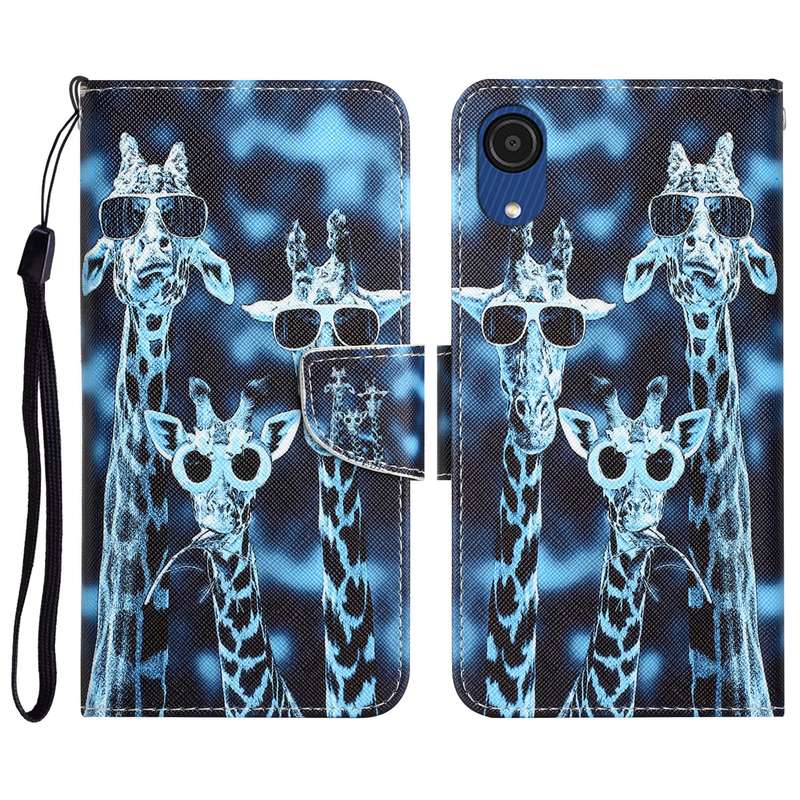 For Samsung Galaxy A03 Core Colored Drawing Leather Phone Case(Giraffes)
