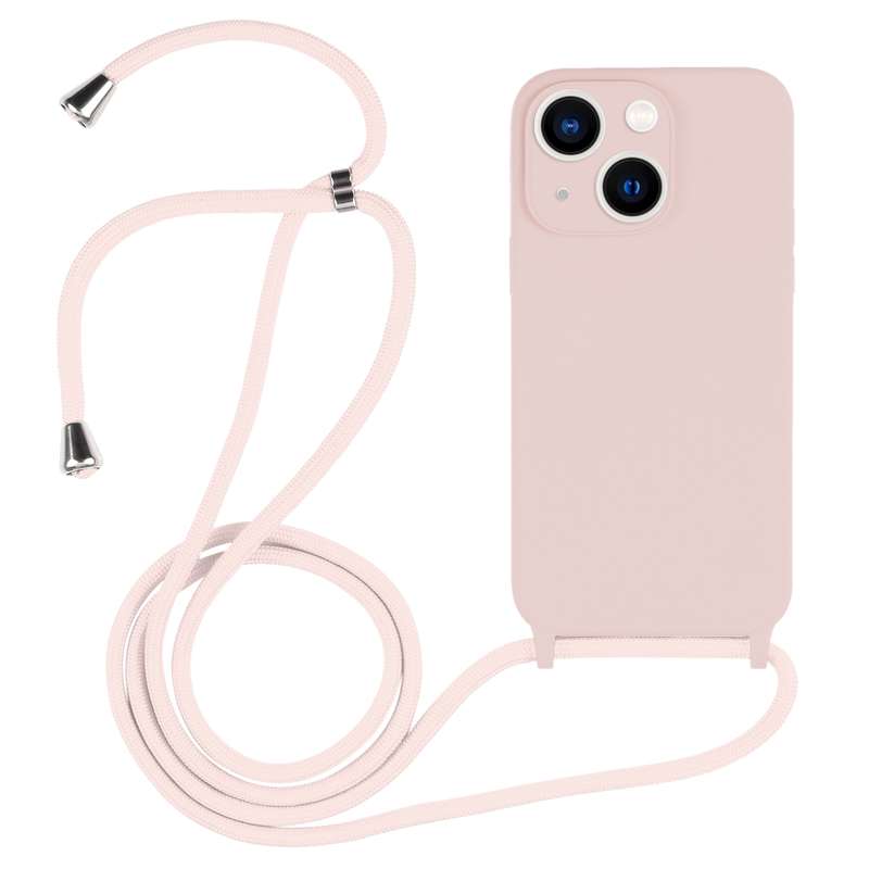 For iPhone 13 Crossbody Lanyard Liquid Silicone Case(Black)