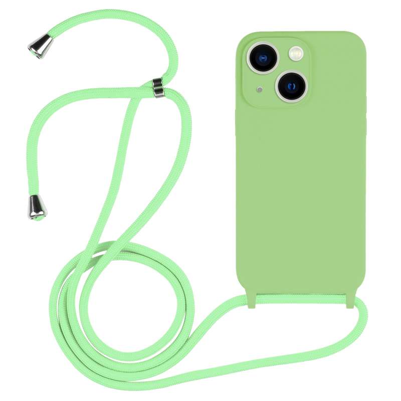 For iPhone 14 Pro Max Crossbody Lanyard Liquid Silicone Case(Pine Needle Green)
