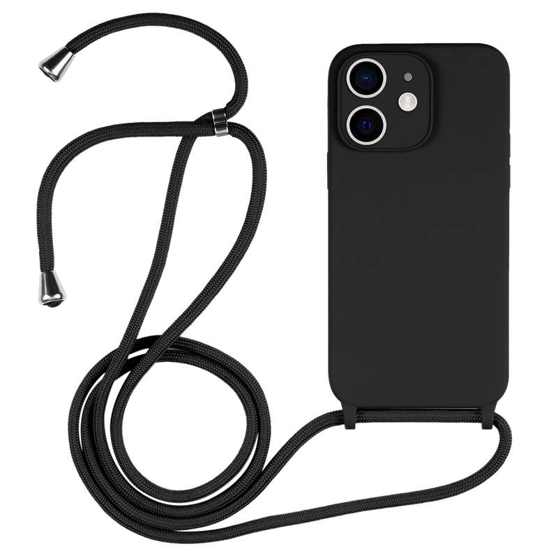 For iPhone 13 Pro Crossbody Lanyard Liquid Silicone Case(Pine Needle Green)